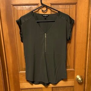 Express Women's Hunter Green V-Neck Top